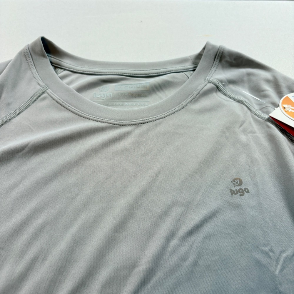 IUGA Long Sleeve Sun Protection Shirt Mens Medium Gray UV Performance Hiking Tee